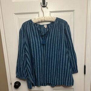 LOFT Blue and White Striped Top with Tassel